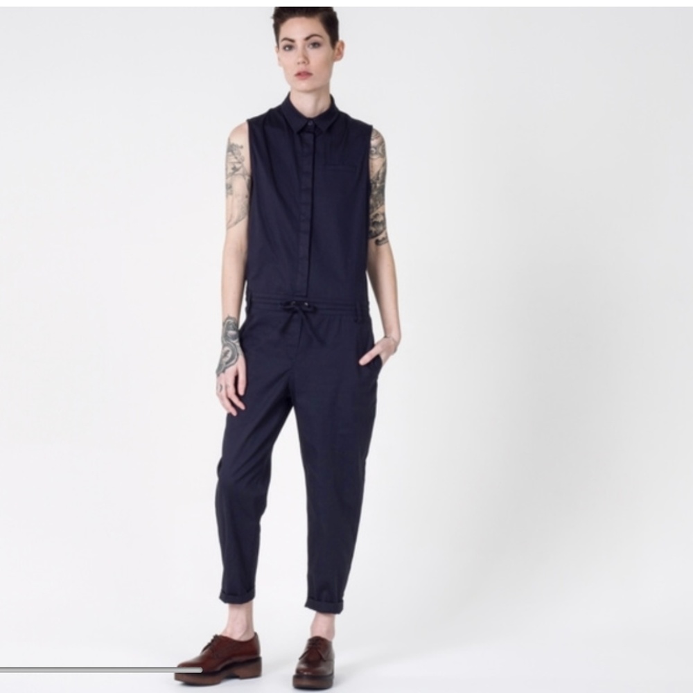 Wildfang Navy Sleeveless Button-Front Jumpsuit